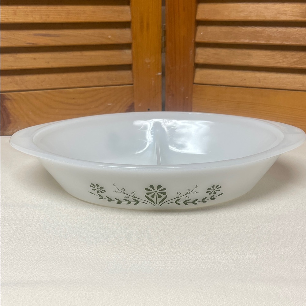 Vintage White Glasbake Divided Serving Dish with Floral Design